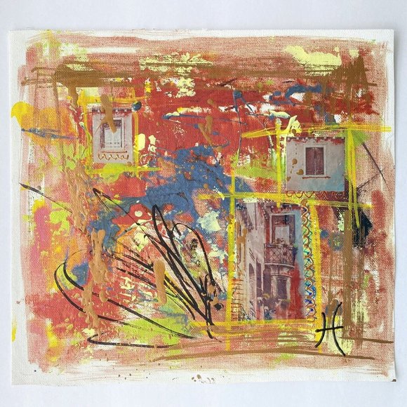 Summer Terrace - Original Art Mixed Media Painting Frame Ready Artwork 11”x14” - Picture 3 of 10